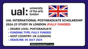 UAL International Postgraduate Scholarship 2024-25 in London