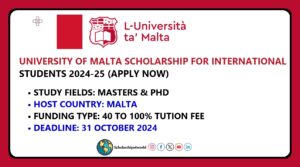 University of Malta Scholarships 2024-25 in Malta (Funded)